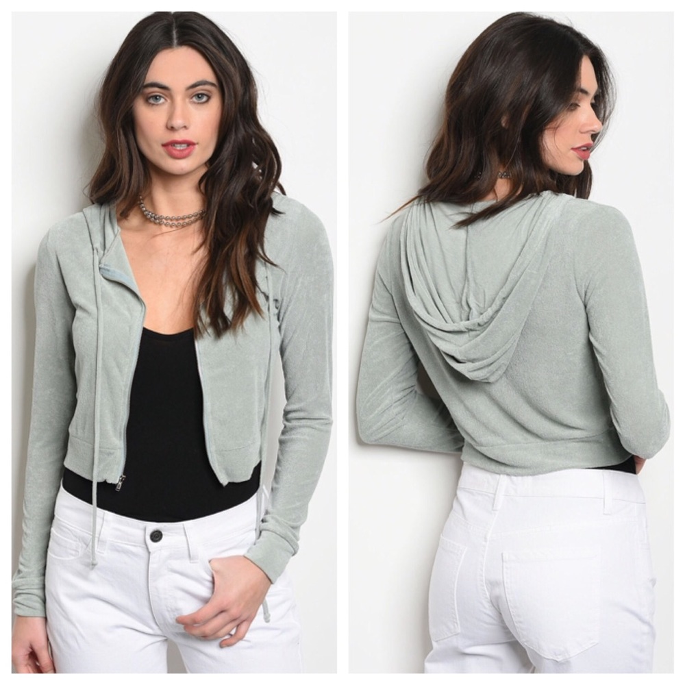 Sage Color Hooded, Cropped Jacket - Picture 4 of 8